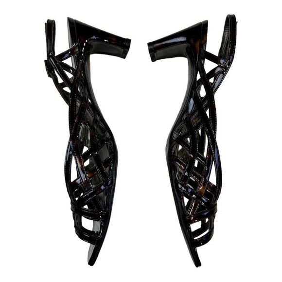 Stuart Weitzman Tangle Square Toe Patent Leather Strappy Sandals Tortoise Size 7 - Picture 3 of 8